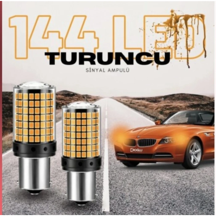 144 LED Turuncu Oto Sinyal Ampulü – Güçlü Işık, 12V BA15S 1156