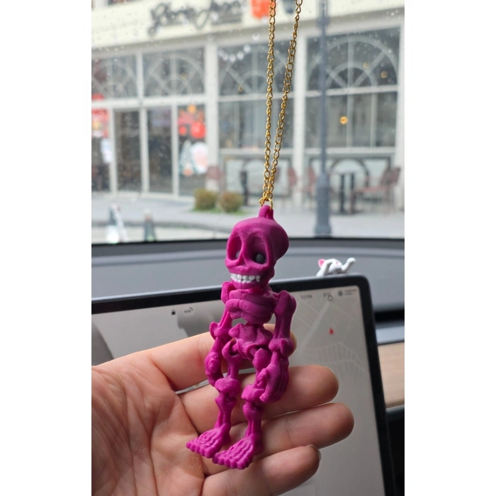 İskelet Kuru Kafa Ayna Süsü Anahtarlık (pembe)
