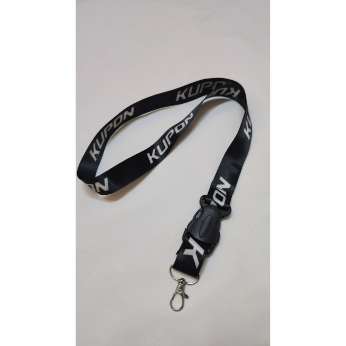 Kupon Siyah Kumaş Anahtarlık, Boyun Askı İpi Kancalı