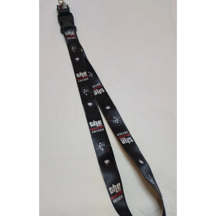 Müslüm Baba Siyah Boyun Askı İp, Kancalı Kumaş Anahtarlık Ayna İp