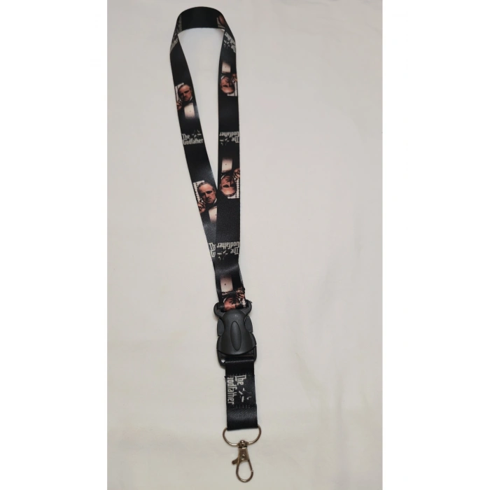 The Godfather Desenli Boyun Askı İpi, Kancalı Kumaş Oto Anahtarlık