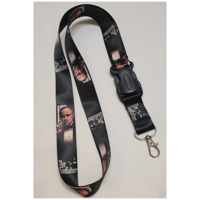 The Godfather Desenli Boyun Askı İpi, Kancalı Kumaş Oto Anahtarlık