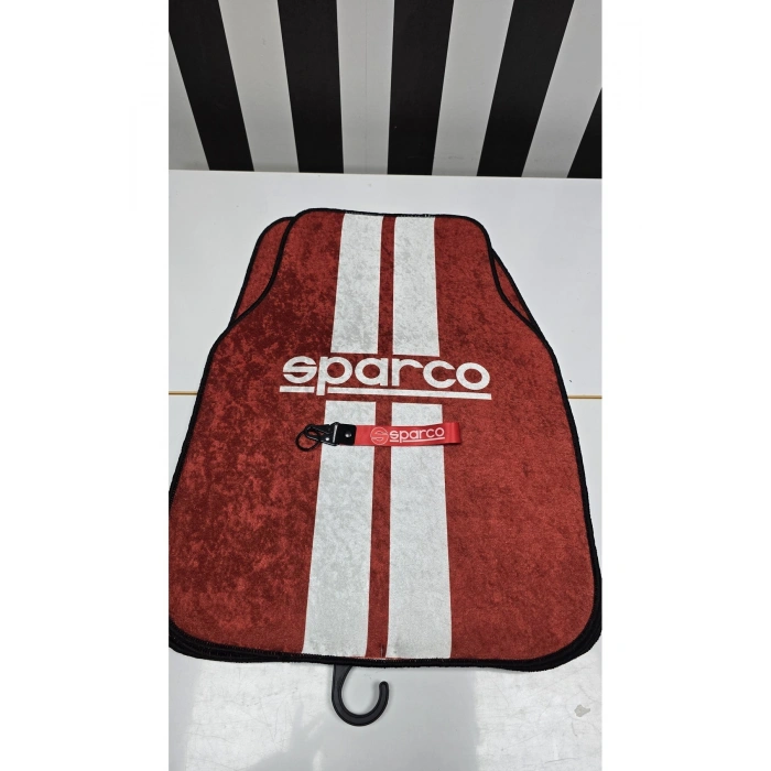 SPARCO KIRMIZI DEKOR OTO HALI PASPAS ÜNİVERSAL HER ARACA UYUMLU(KUMAŞ ANAHTARLIK HEDİYELİ)