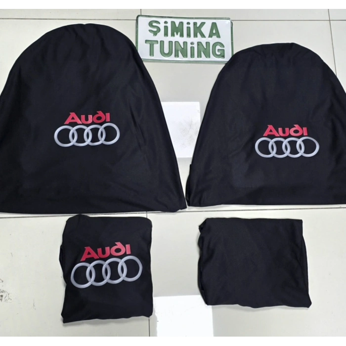 AUDİ SİYAH OTO SERVİS KILIFI ÖN ARKA KILIF 4 PARÇA(ARKA 2 PARCA LOGOLU) 1.KALİTE PENYE ESNEK LİKRALI KUMAŞ ÜNİVERSAL YIKANABİLİR