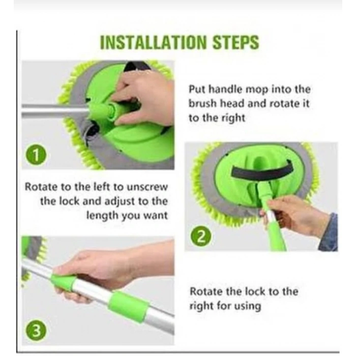 Çok Fonksiyonlu 2 In 1 Mikrofiber Araç Yıkama Fırçası Teleskopik uzun saplı Mop