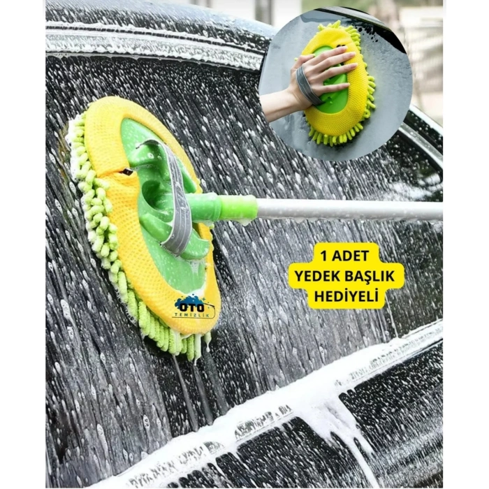 Çok Fonksiyonlu 2 In 1 Mikrofiber Araç Yıkama Fırçası Teleskopik uzun saplı Mop