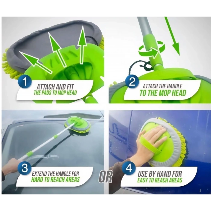 Çok Fonksiyonlu 2 In 1 Mikrofiber Araç Yıkama Fırçası Teleskopik uzun saplı Mop