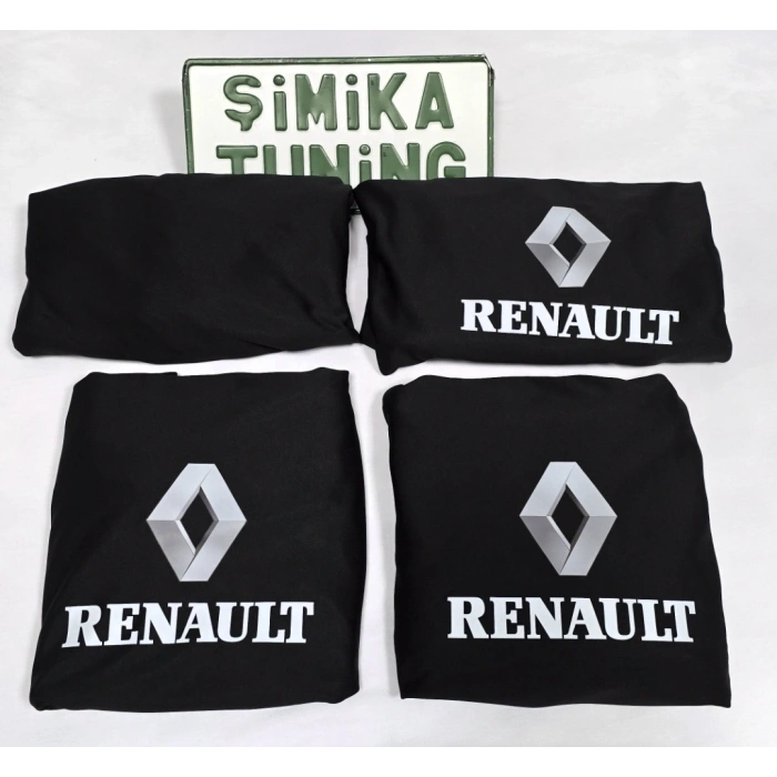 Renault Siyah Oto Servis Kılıfı 1.kalite Penye kumaş Ön Arka takım 4 parça (Arka logolu) yikanabilir esnek likrali