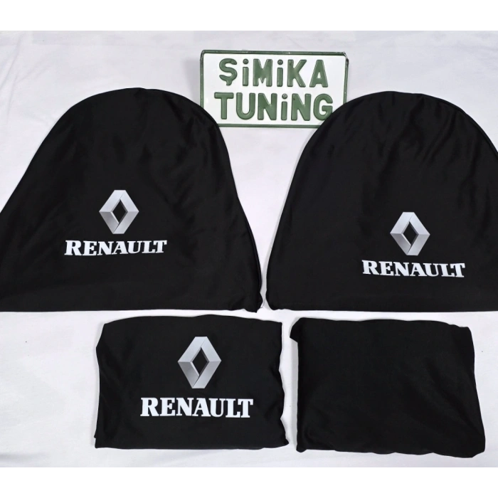 Renault Siyah Oto Servis Kılıfı 1.kalite Penye kumaş Ön Arka takım 4 parça (Arka logolu) yikanabilir esnek likrali