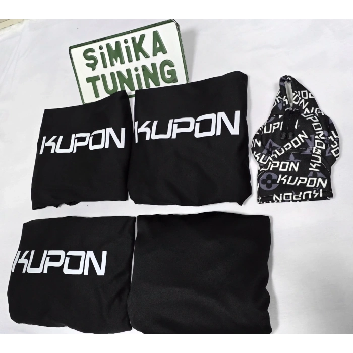 Kupon Siyah Otomobil Servis Kılıfı 1.kalite Penye kumaş Ön Arka takım 4 parça (Arka logolu 2 parça) VİTES POLAR HEDİYELİ Universal yikanabilir