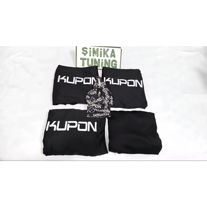 Kupon Siyah Otomobil Servis Kılıfı 1.kalite Penye kumaş Ön Arka takım 4 parça (Arka logolu 2 parça) VİTES POLAR HEDİYELİ Universal yikanabilir