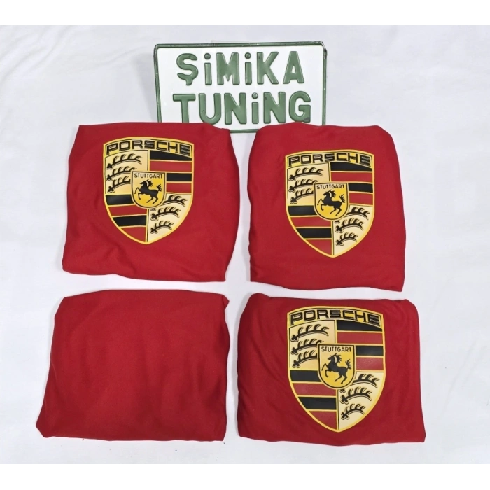 PORSHE KIRMIZI OTO SERVİS KILIFI ÖN VE ARKA 4PARÇA TAKIM (ARKA LOGOLU) ESNEK 1.KALİTE YIKANABİLİR PENYE HER ARACA UYGUN