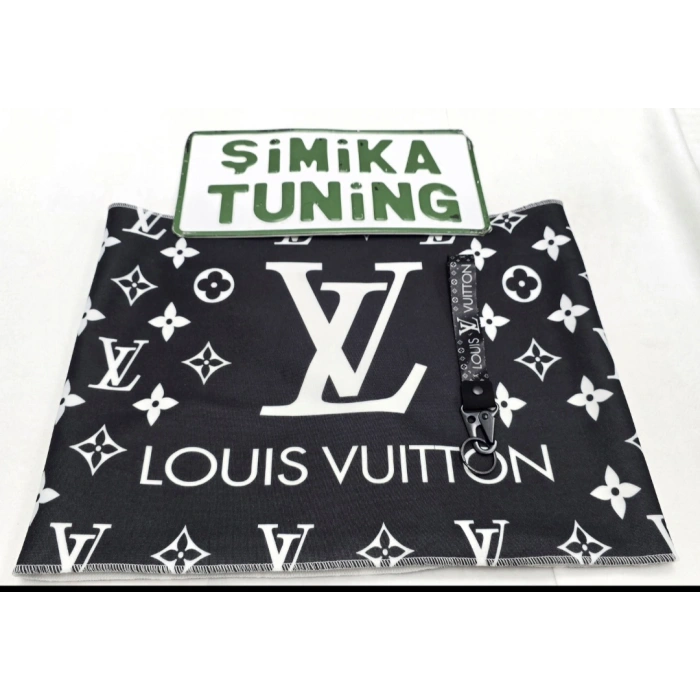 LV DESEN OTOMOBİL DEKOR TORPİDO HAVLUSU(KUMAŞ ANAHTARLIK HEDİYELİ) SİYAH KAYMAZ GÖĞÜS HALISI ÜNİVERSAL YIKANABİLİR