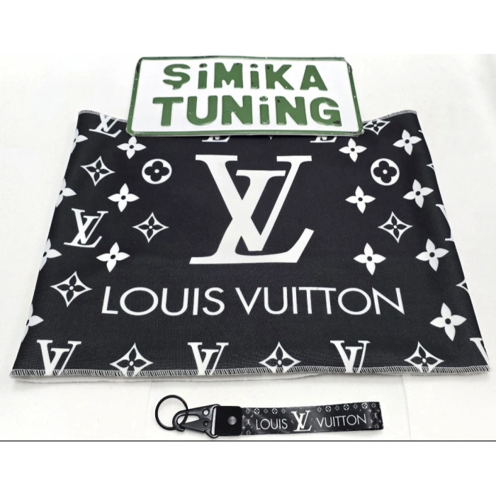 LV DESEN OTOMOBİL DEKOR TORPİDO HAVLUSU(KUMAŞ ANAHTARLIK HEDİYELİ) SİYAH KAYMAZ GÖĞÜS HALISI ÜNİVERSAL YIKANABİLİR
