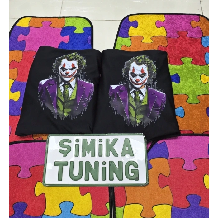 JOKER SIYAH OTO SERVİS KILIFI ÖN VE ARKA 4PARÇA (ARKA LOGOLU) VE RENKLİ DEKOR HALI PASPAS ÜNİVERSAL YIKANABİLİR