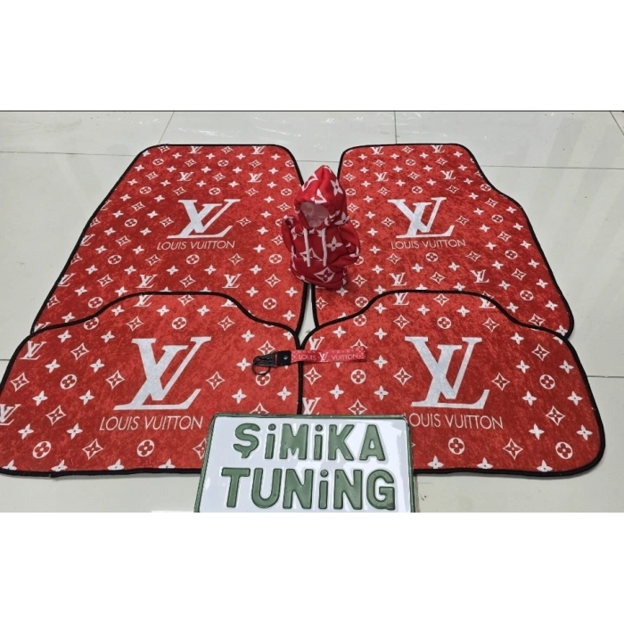 LV XL KIRMIZI DESEN DEKOR OTO HALI PASPAS ÖN ARKA TAKIM VE VİTES POLARI (KUMAŞ ANAHTARLIK HEDİYELİ)