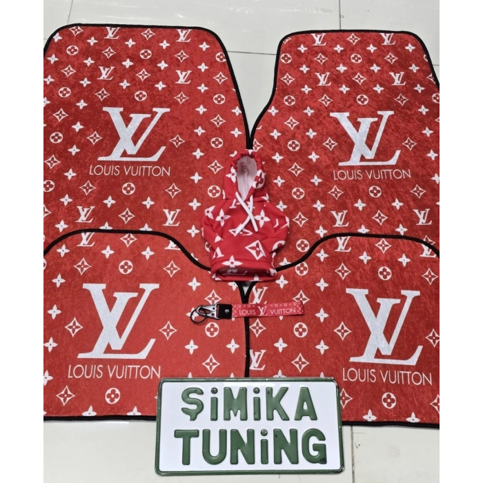 LV XL KIRMIZI DESEN DEKOR OTO HALI PASPAS ÖN ARKA TAKIM VE VİTES POLARI (KUMAŞ ANAHTARLIK HEDİYELİ)