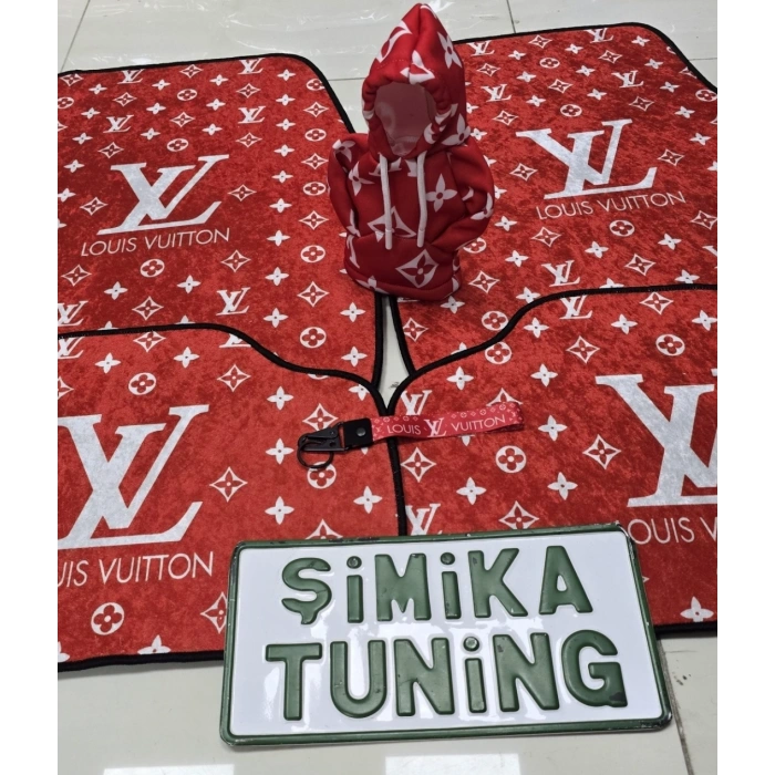 LV XL KIRMIZI DESEN DEKOR OTO HALI PASPAS ÖN ARKA TAKIM VE VİTES POLARI (KUMAŞ ANAHTARLIK HEDİYELİ)