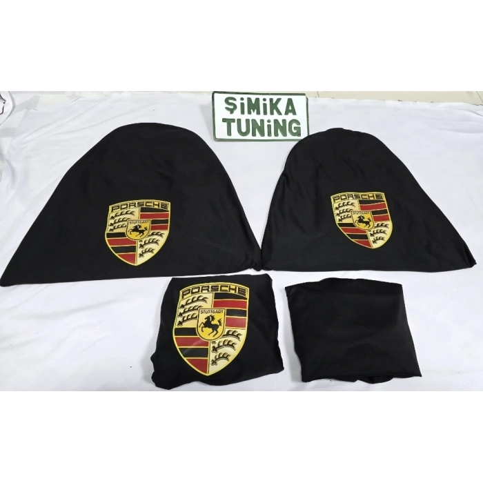 PORSHE SİYAH OTO SERVİS KILIFI ÖN VE ARKA 4PARÇA TAKIM (ARKA LOGOLU) ESNEK 1.KALİTE YIKANABİLİR PENYE HER ARACA UYGUN