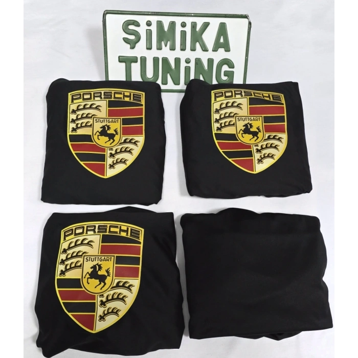 PORSHE SİYAH OTO SERVİS KILIFI ÖN VE ARKA 4PARÇA TAKIM (ARKA LOGOLU) ESNEK 1.KALİTE YIKANABİLİR PENYE HER ARACA UYGUN