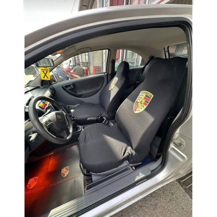 PORSHE SİYAH OTO SERVİS KILIFI ÖN VE ARKA 4PARÇA TAKIM (ARKA LOGOLU) ESNEK 1.KALİTE YIKANABİLİR PENYE HER ARACA UYGUN