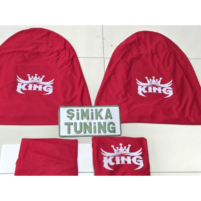 KRAL TACI LOGOLU KIRMIZI OTO SERVİS KILIFI ÖN VE ARKA 4PARÇA TAKIM(ARKA LOGOLU)1.KALİTE PENYE ESNEK KUMAŞ