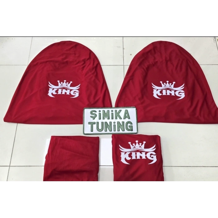 KRAL TACI LOGOLU KIRMIZI OTO SERVİS KILIFI ÖN VE ARKA 4PARÇA TAKIM(ARKA LOGOLU)1.KALİTE PENYE ESNEK KUMAŞ