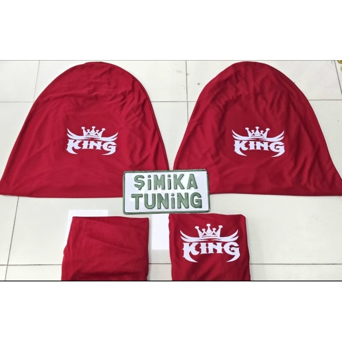 KRAL TACI LOGOLU KIRMIZI OTO SERVİS KILIFI ÖN VE ARKA 4PARÇA TAKIM(ARKA LOGOLU)1.KALİTE PENYE ESNEK KUMAŞ