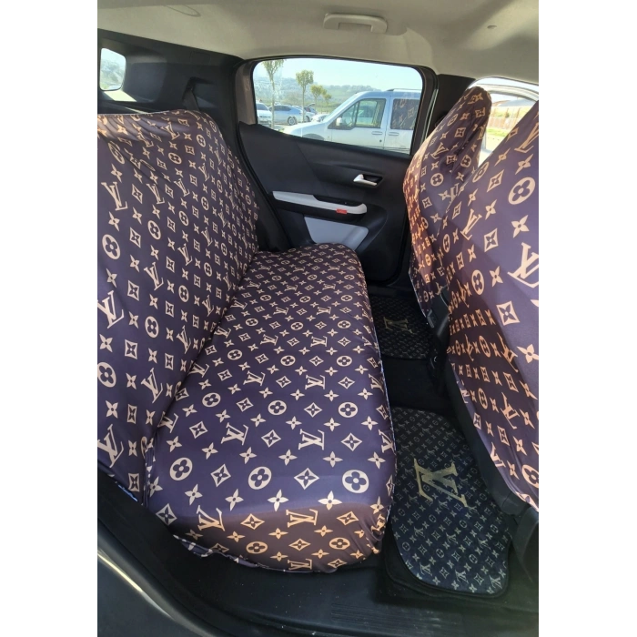 LV DESEN KAHVERENGİ SERVİS KILIFI ÖN VE ARKA 4PARÇA TAKIM 1.KALİTE PENYE LİKRALI KUMAŞ