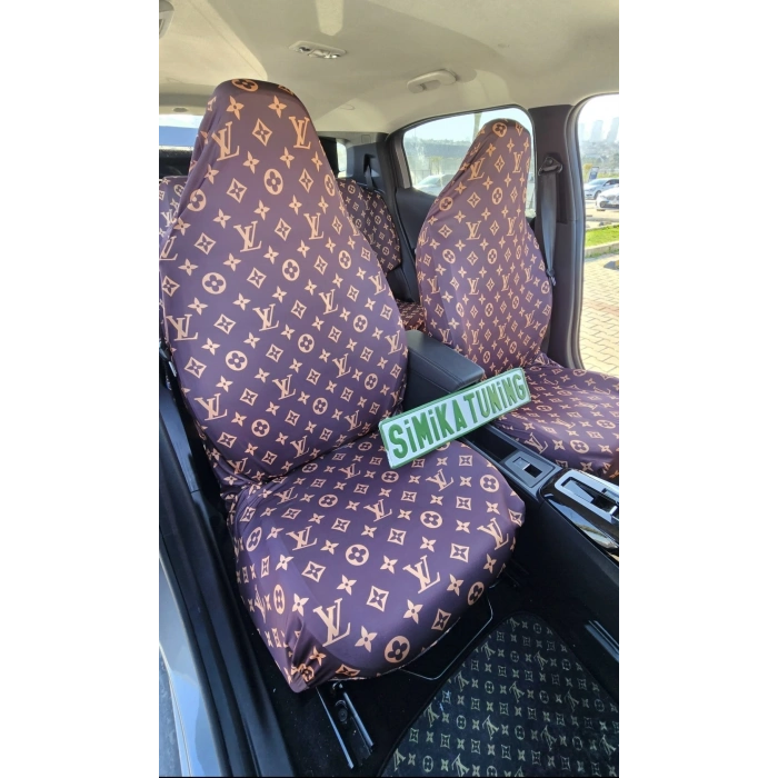 LV DESEN KAHVERENGİ SERVİS KILIFI ÖN VE ARKA 4PARÇA TAKIM 1.KALİTE PENYE LİKRALI KUMAŞ