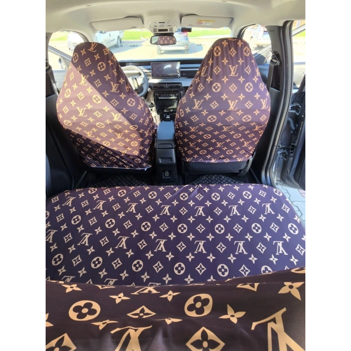 LV DESEN KAHVERENGİ SERVİS KILIFI ÖN VE ARKA 4PARÇA TAKIM 1.KALİTE PENYE LİKRALI KUMAŞ