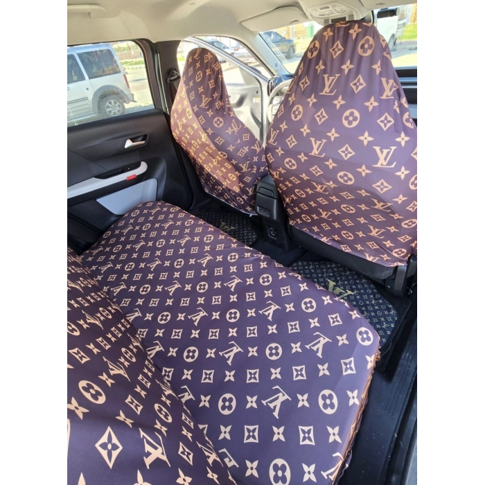 LV DESEN KAHVERENGİ SERVİS KILIFI ÖN VE ARKA 4PARÇA TAKIM 1.KALİTE PENYE LİKRALI KUMAŞ