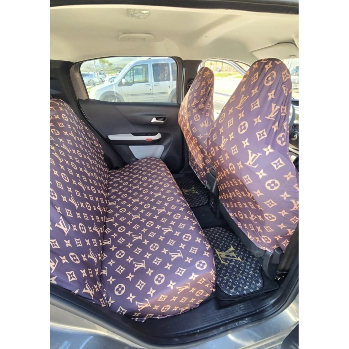 LV DESEN KAHVERENGİ SERVİS KILIFI ÖN VE ARKA 4PARÇA TAKIM 1.KALİTE PENYE LİKRALI KUMAŞ