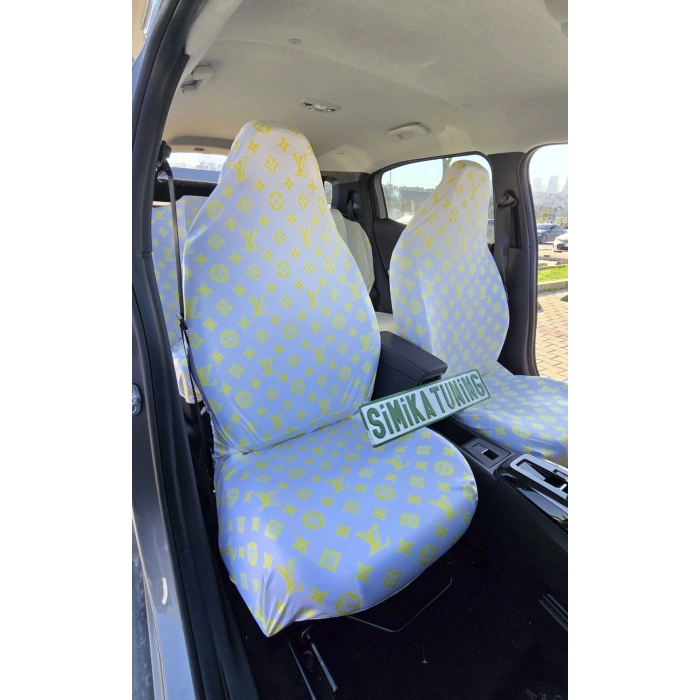 LV DESEN BEYAZ-SARI DESEN SERVİS KILIFI ÖN VE ARKA 4PARÇA TAKIM 1.KALİTE LİKRALİ PENYE YIKANABİLİR HER ARACA UYUMLU