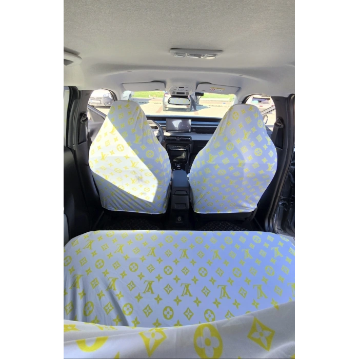 LV DESEN BEYAZ-SARI DESEN SERVİS KILIFI ÖN VE ARKA 4PARÇA TAKIM 1.KALİTE LİKRALİ PENYE YIKANABİLİR HER ARACA UYUMLU