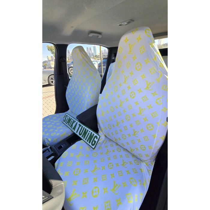 LV DESEN BEYAZ-SARI DESEN SERVİS KILIFI ÖN VE ARKA 4PARÇA TAKIM 1.KALİTE LİKRALİ PENYE YIKANABİLİR HER ARACA UYUMLU
