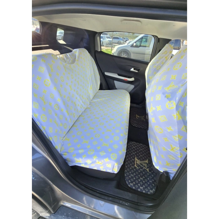 LV DESEN BEYAZ-SARI DESEN SERVİS KILIFI ÖN VE ARKA 4PARÇA TAKIM 1.KALİTE LİKRALİ PENYE YIKANABİLİR HER ARACA UYUMLU