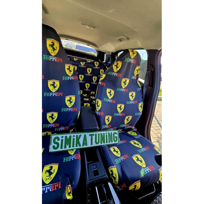 FERRARİ DEKOR OTOMOBİL 3D BASKILI SERVİS KILIFI ÖN VE ARKA 4PARÇA TAKIM 1.KALİTE LİKRALİ PENYE YIKANABİLİR HER ARACA UYUMLU