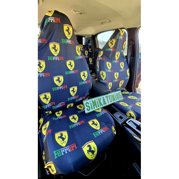 FERRARİ DEKOR OTOMOBİL 3D BASKILI SERVİS KILIFI ÖN VE ARKA 4PARÇA TAKIM 1.KALİTE LİKRALİ PENYE YIKANABİLİR HER ARACA UYUMLU