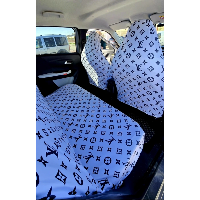 LV XL BEYAZ DESEN OTOMOBİL 3D BASKILI SERVİS KILIFI ÖN VE ARKA 4PARÇA TAKIM 1.KALİTE LİKRALİ PENYE YIKANABİLİR