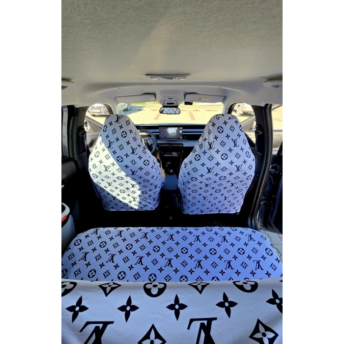LV XL BEYAZ DESEN OTOMOBİL 3D BASKILI SERVİS KILIFI ÖN VE ARKA 4PARÇA TAKIM 1.KALİTE LİKRALİ PENYE YIKANABİLİR