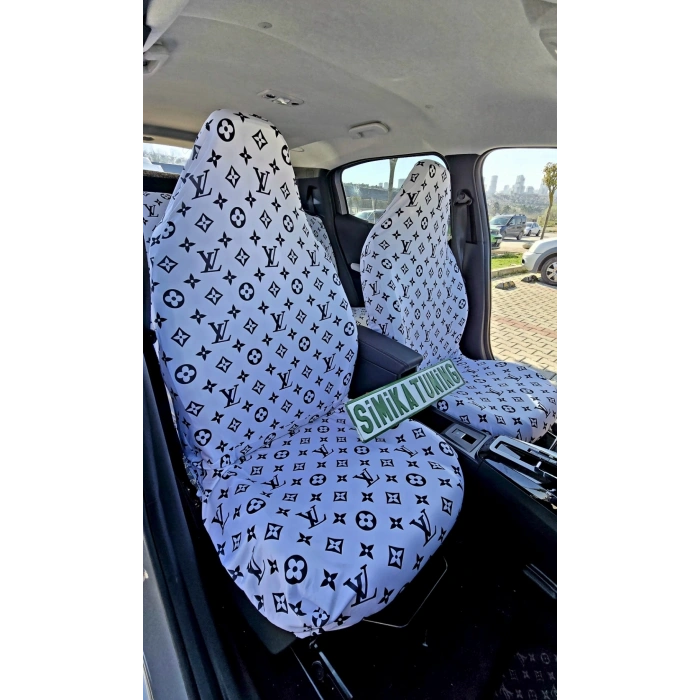 LV XL BEYAZ DESEN OTOMOBİL 3D BASKILI SERVİS KILIFI ÖN VE ARKA 4PARÇA TAKIM 1.KALİTE LİKRALİ PENYE YIKANABİLİR