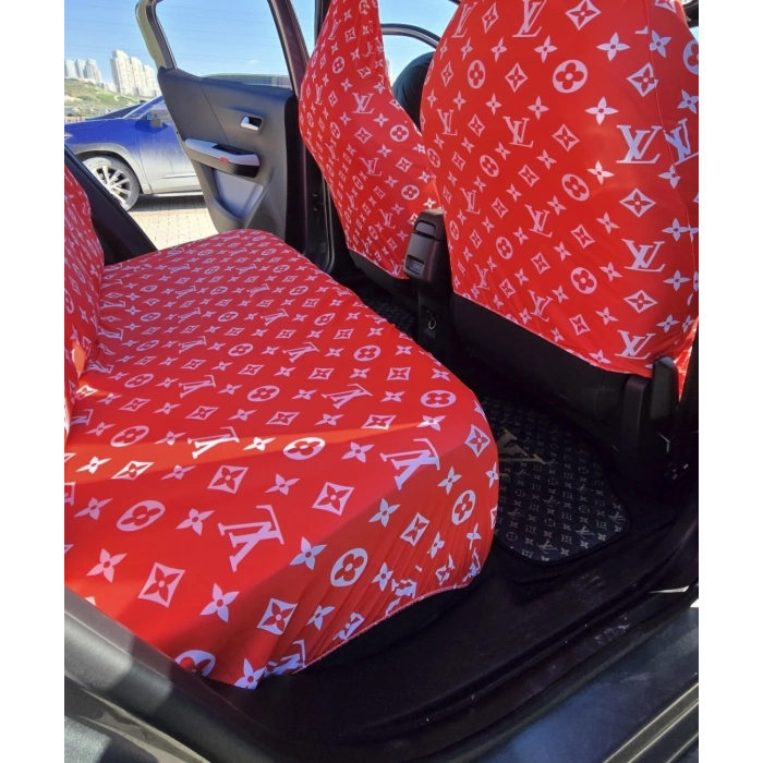 LV DESEN XL KIRMIZI 3D BASKI OTOMOBİL SERVİS KILIFI ÖN VE ARKA 4PARÇA TAKIM 1.KALİTE LİKRALİ PENYE YIKANABİLİR HER ARACA UYUMLU