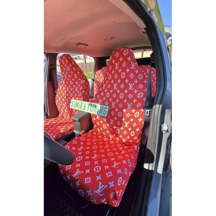 LV DESEN XL KIRMIZI 3D BASKI OTOMOBİL SERVİS KILIFI ÖN VE ARKA 4PARÇA TAKIM 1.KALİTE LİKRALİ PENYE YIKANABİLİR HER ARACA UYUMLU