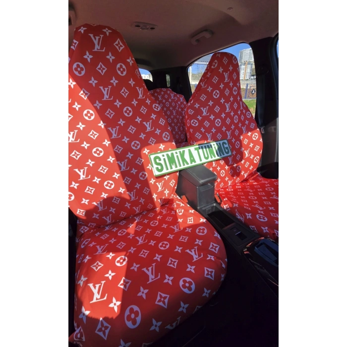 LV DESEN XL KIRMIZI 3D BASKI OTOMOBİL SERVİS KILIFI ÖN VE ARKA 4PARÇA TAKIM 1.KALİTE LİKRALİ PENYE YIKANABİLİR HER ARACA UYUMLU