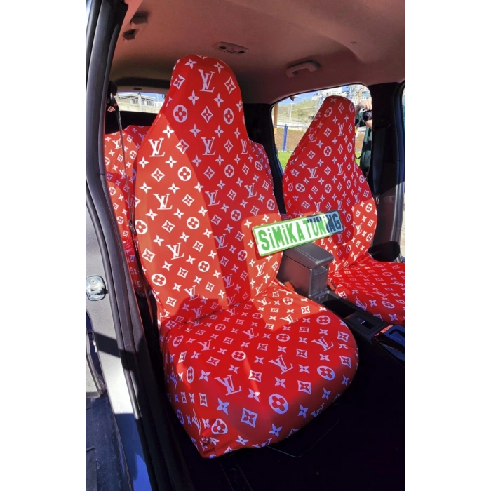 LV DESEN XL KIRMIZI 3D BASKI OTOMOBİL SERVİS KILIFI ÖN VE ARKA 4PARÇA TAKIM 1.KALİTE LİKRALİ PENYE YIKANABİLİR HER ARACA UYUMLU