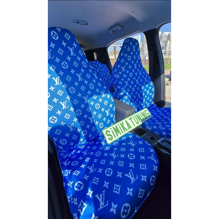LV DESEN XL MAVİ 3D BASKI OTOMOBİL SERVİS KILIFI ÖN VE ARKA 4PARÇA TAKIM 1.KALİTE LİKRALİ PENYE YIKANABİLİR HER ARACA UYUMLU