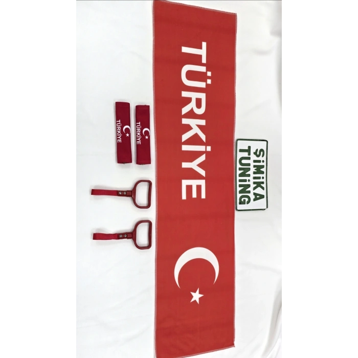 KIRMIZI AYYILDIZ TÜRKİYE TORPİDO HAVLUSU VE 2Lİ KEMER KILIFI VE 2Lİ ARAÇ TUTAMAÇI