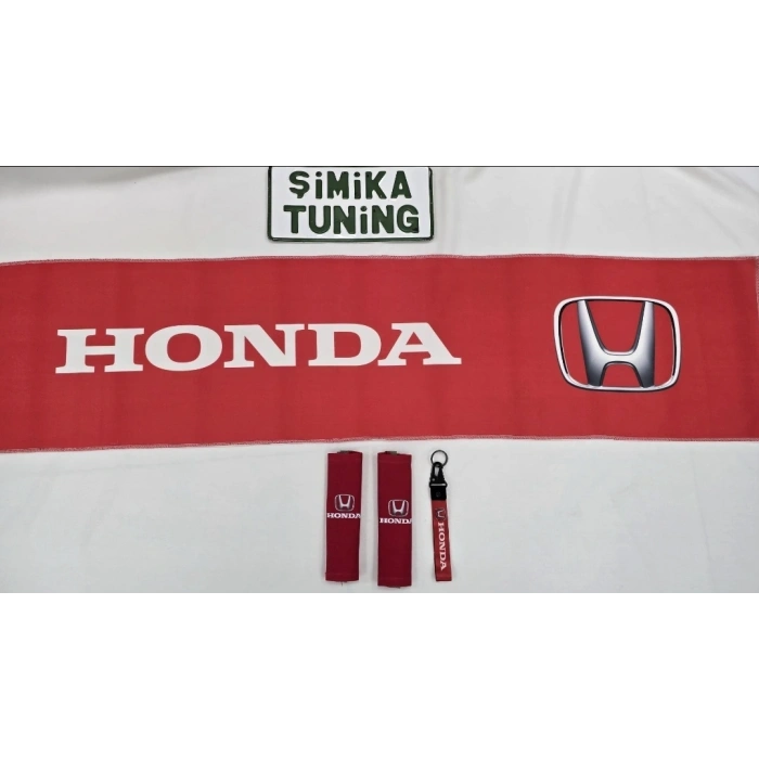 HONDA KIRMIZI OTOMOBİL TORPİDO HAVLUSU VE 2Lİ KEMER KILIFI VE 2Lİ ARAÇ TUTAMAÇI