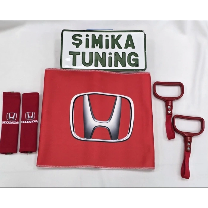 HONDA KIRMIZI OTOMOBİL TORPİDO HAVLUSU VE 2Lİ KEMER KILIFI VE 2Lİ ARAÇ TUTAMAÇI